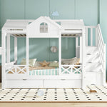 Bunk Bed with Windows Roof Stair Storage Drawers 90/140x200cm White Pine