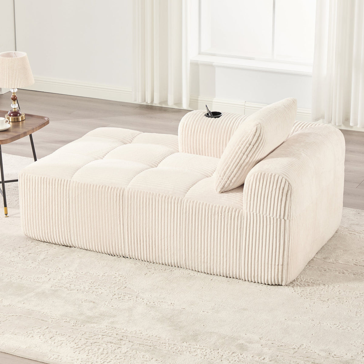 Corduroy Recliner Sofa - No Assembly, Side Pocket & Drink Holder