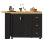 Extendable Bar Cart 2 Doors 3 Drawers Bar Table On Casters White/Black Wood Look