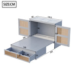Dimensions of a multi-functional furniture piece with bed, cabinets, and drawers.