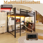 Metal Loft Bed 140x200cm with Desk, LED & Storage, Metal
