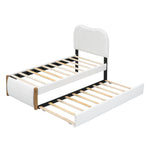 Upholstered Flat Bed with Pull-Out Trundle, 90x200cm, White Velvet
