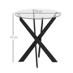 Dining Table, Round for 4 People, Steel Legs, Tempered Glass, Black + Transparent