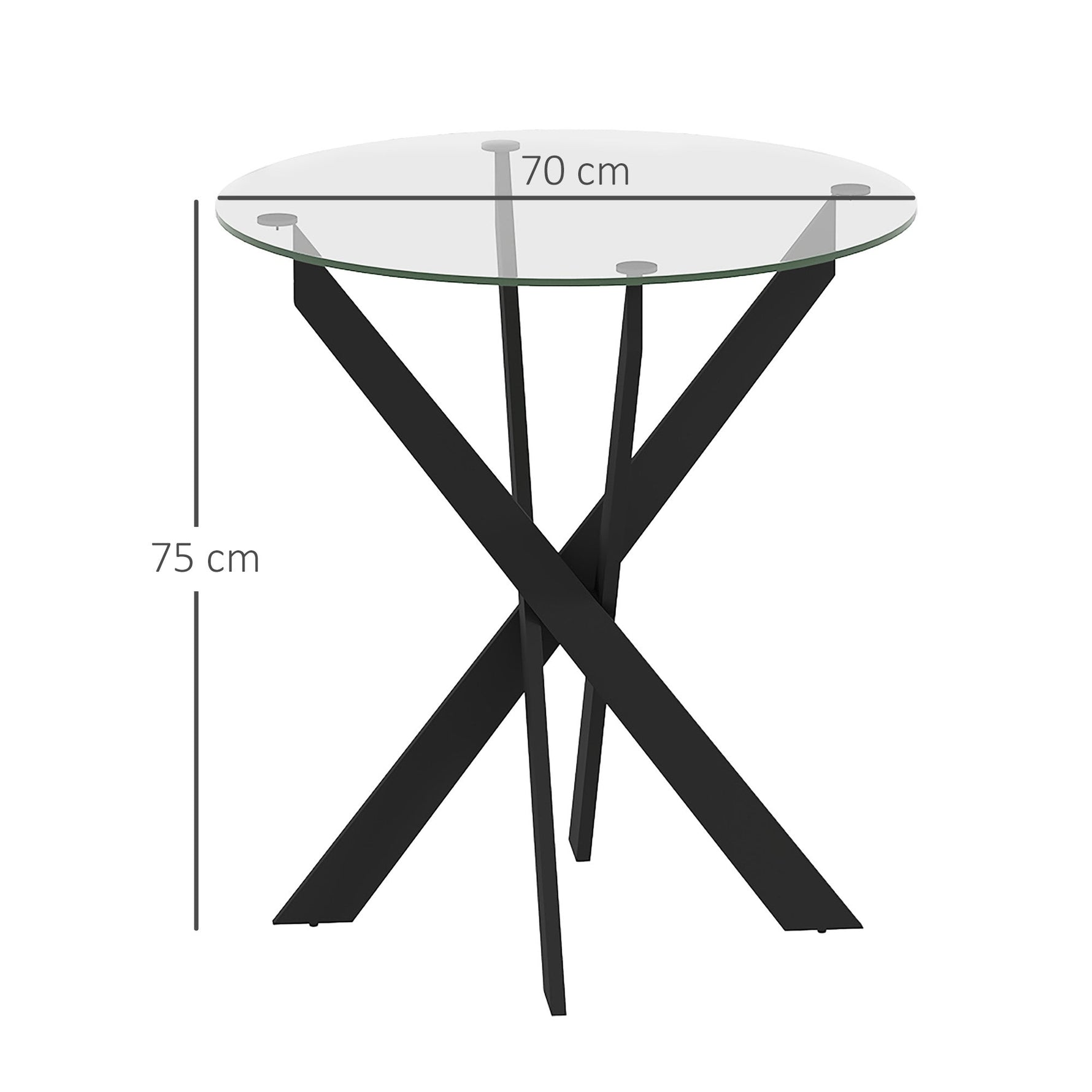 Dining Table, Round for 4 People, Steel Legs, Tempered Glass, Black + Transparent