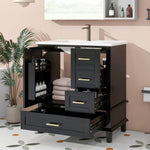 Bathroom Cabinet with Ceramic Sink and Silent Drawers, Black