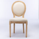 French Style Dining Chair Set of 2 Solid Wood Antique Finish Linen Back - Beige