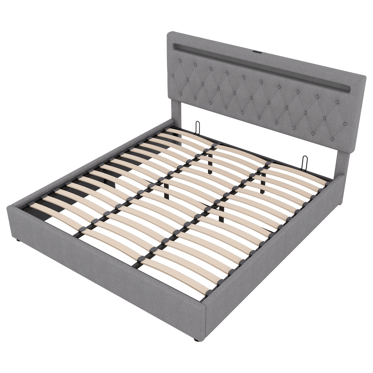Upholstered Bed 180x200cm Hydraulic Lift Ambient Light USB - Grey