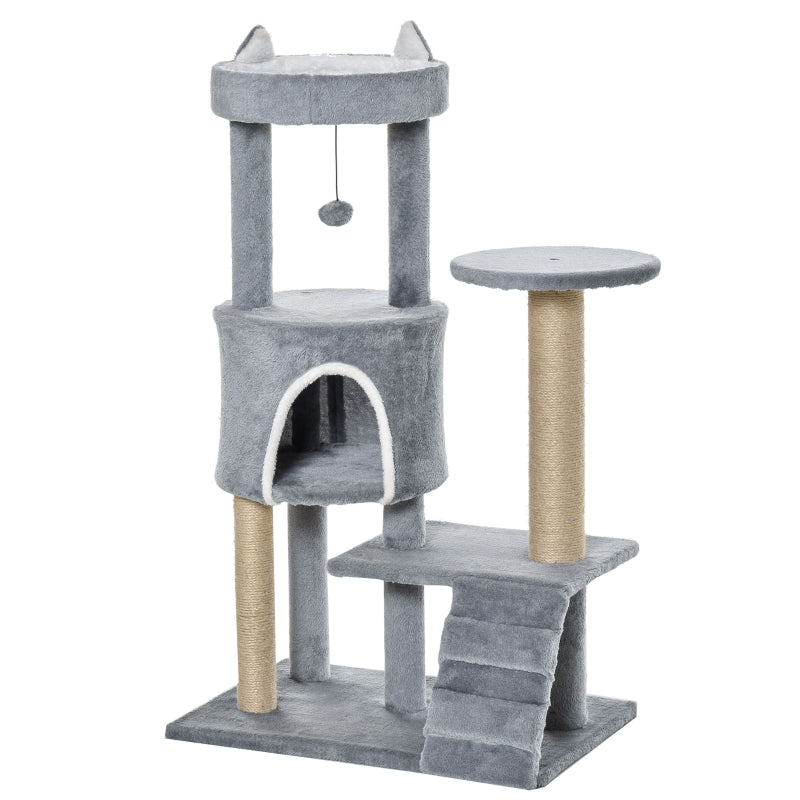 Cat Tree, Cave Ladder Climbing Height 100cm Chipboard Jute Grey