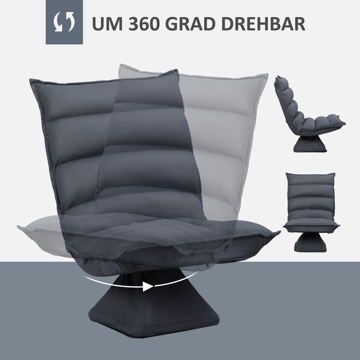 Relaxing Chair Floor Sofa, 360° Rotatable, 5-Level Adjustable Backrest, Dark Grey Steel