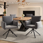 Set of 4 Dining Chairs Upholstered Swivel Metal Legs - Velvet Grey