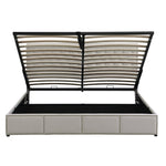 Upholstered Bed 140x190cm Hydraulic Storage Studded - Cotton-Linen