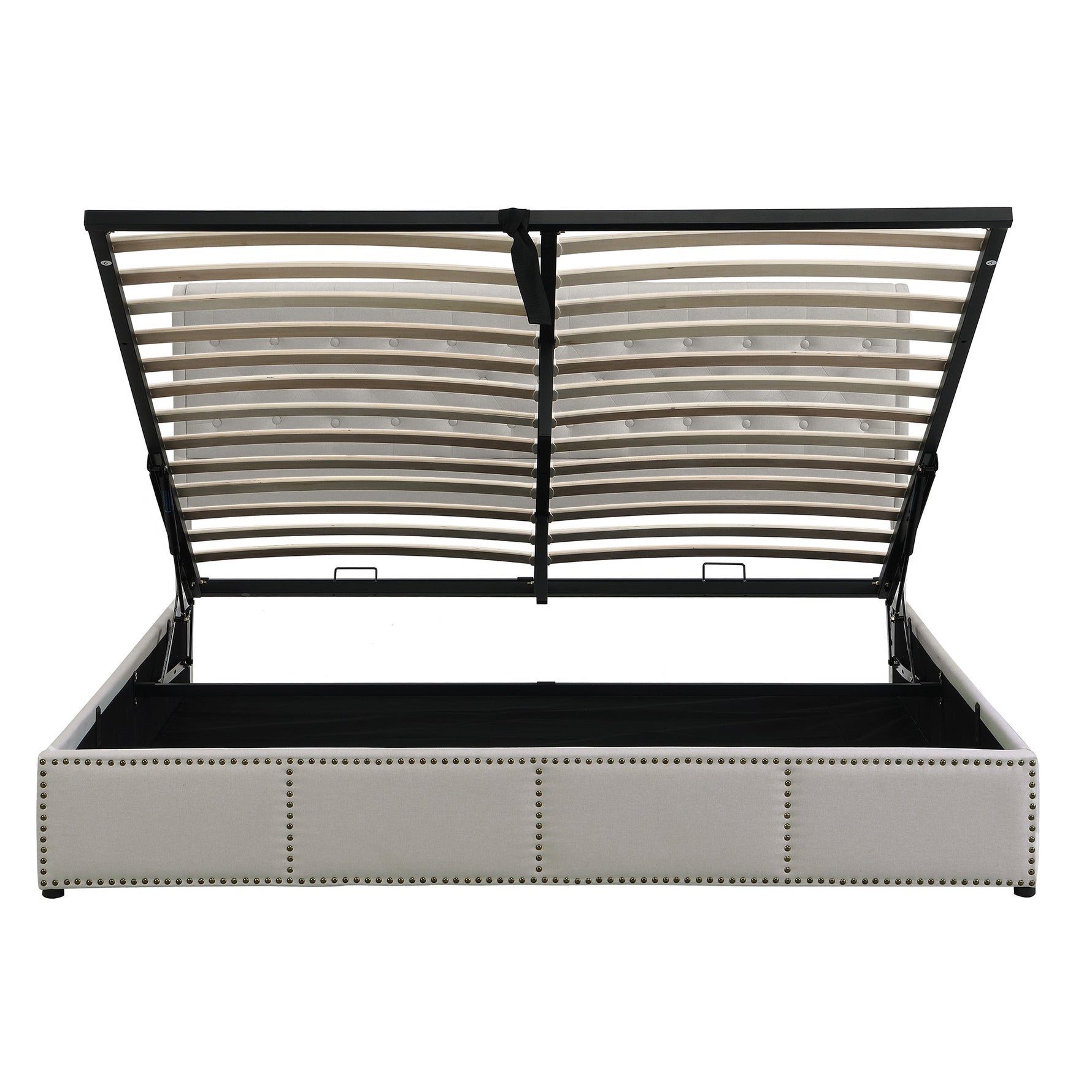 Upholstered Bed 140x190cm Hydraulic Storage Studded - Cotton-Linen