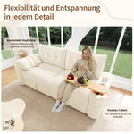 Teddy Plush Sofa, 3-Seater Modular Sofa Bed with Storage and Side Table, Beige