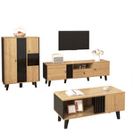 Living Room Furniture Set, 3-Piece Coffee Table TV Cabinet Sideboard, Wood and Black