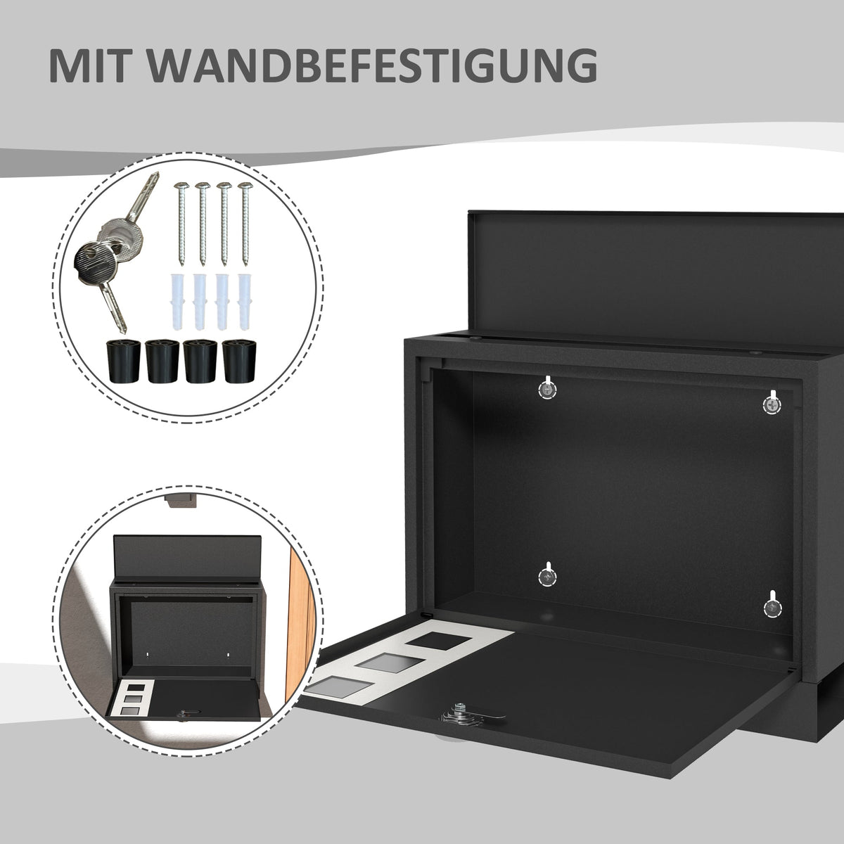Mailbox with Newspaper Compartment, Water-Repellent, Black Metal