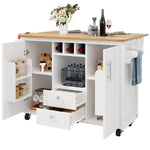 Kitchen Island Trolley with Fold-Down Worktop Storage & Adjustable Shelves - White/Black