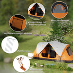 Camping Tent, Tunnel Tent 8-Person 2 Rooms Windproof 2000mm Water-Repellent, Orange