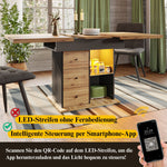 Telescopic Dining Table with Extendable Top and LED Lighting, Black