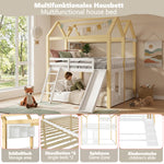 Children's House Loft Bed 90x200cm with Slide, White & Natural Wood