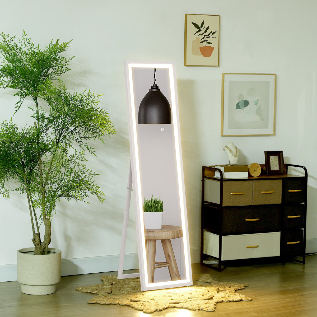 Full-Length Mirror, LED Light, Touch Control, White