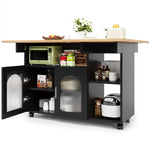 Kitchen Island Dining Cart - Multifunctional Table, Removable Trolley, Storage - Wood Grain Black