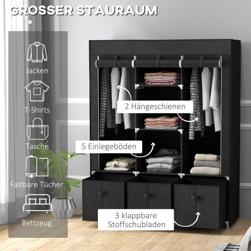 Fabric Wardrobe, Folding, 3 Drawers, Black