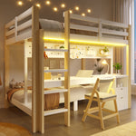 Loft Bed 90x200/140x200 cm with Desk & Drawers, Pine Wood