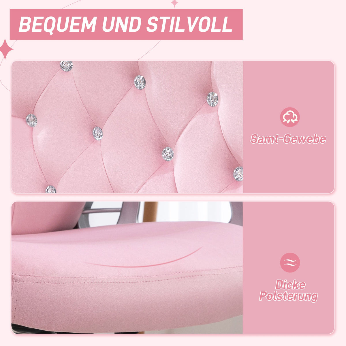 Office Chair, Ergonomic Rocking Height Adjustable, Pink