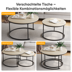Nesting Coffee Table Set, Two-piece Round 80cm Modern Design, Oak Veneer and Metal Frame