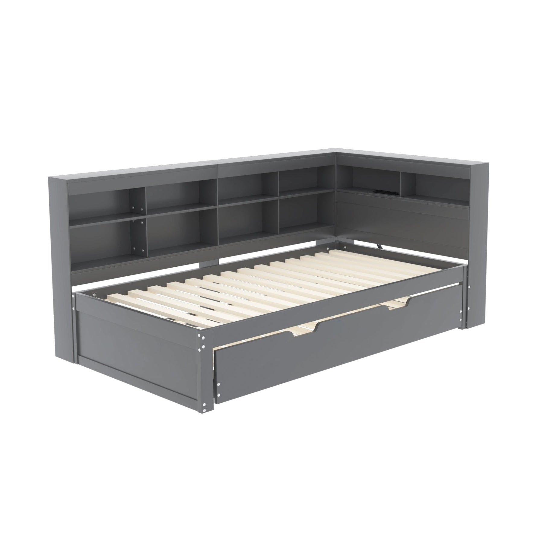 Sofa Bed with USB Socket & Storage, Solid Wood, Gray