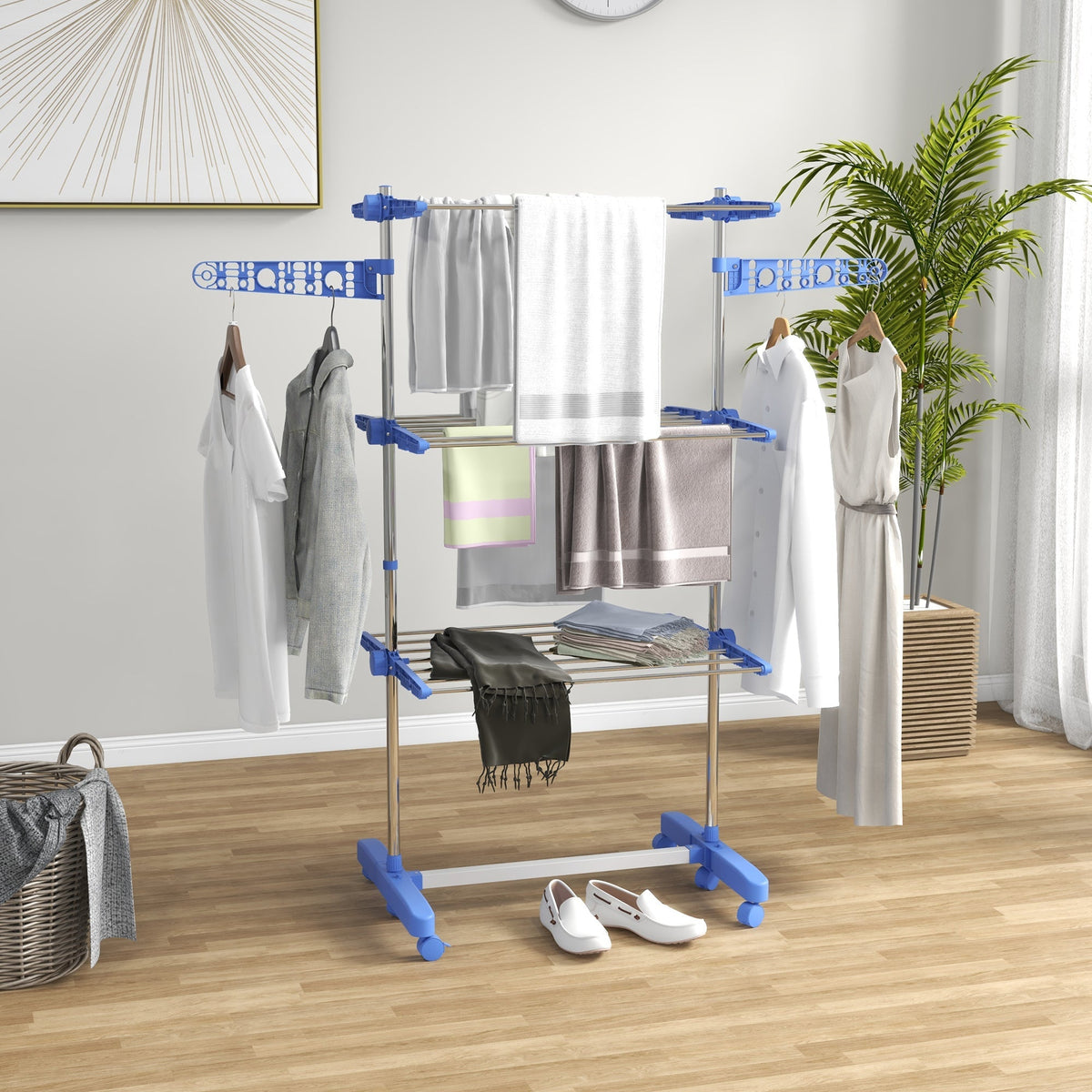 Clothes Dryer Tower, 3 Levels, Foldable, Steel Blue