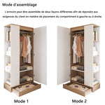 Wardrobe 70x40x170cm Single Door with Shelves and Drawers, Natural Wood/White