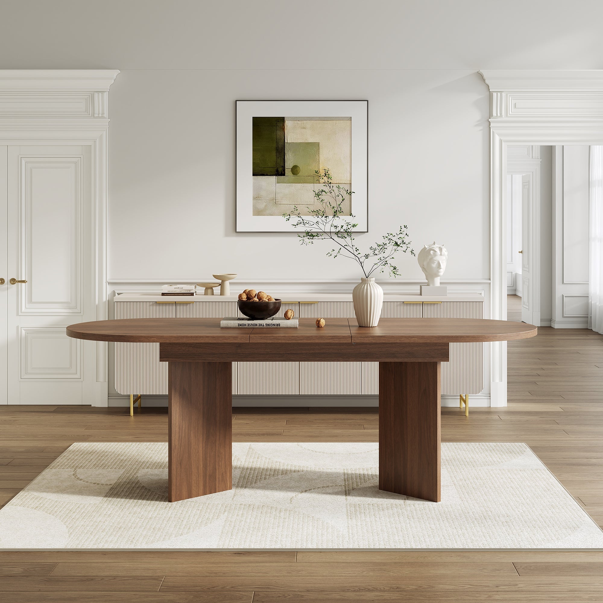 Extendable Dining Table, 140/180 x 90 cm, 6-8 People with Rounded Corners, Walnut