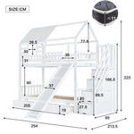 Bunk Bed, House Bed with Stairs, Slide, Storage, Safety Gate & Drawer, Pine/MDF, White