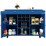 Modern Kitchen Island Dining Table Storage Wood Grain - Blue