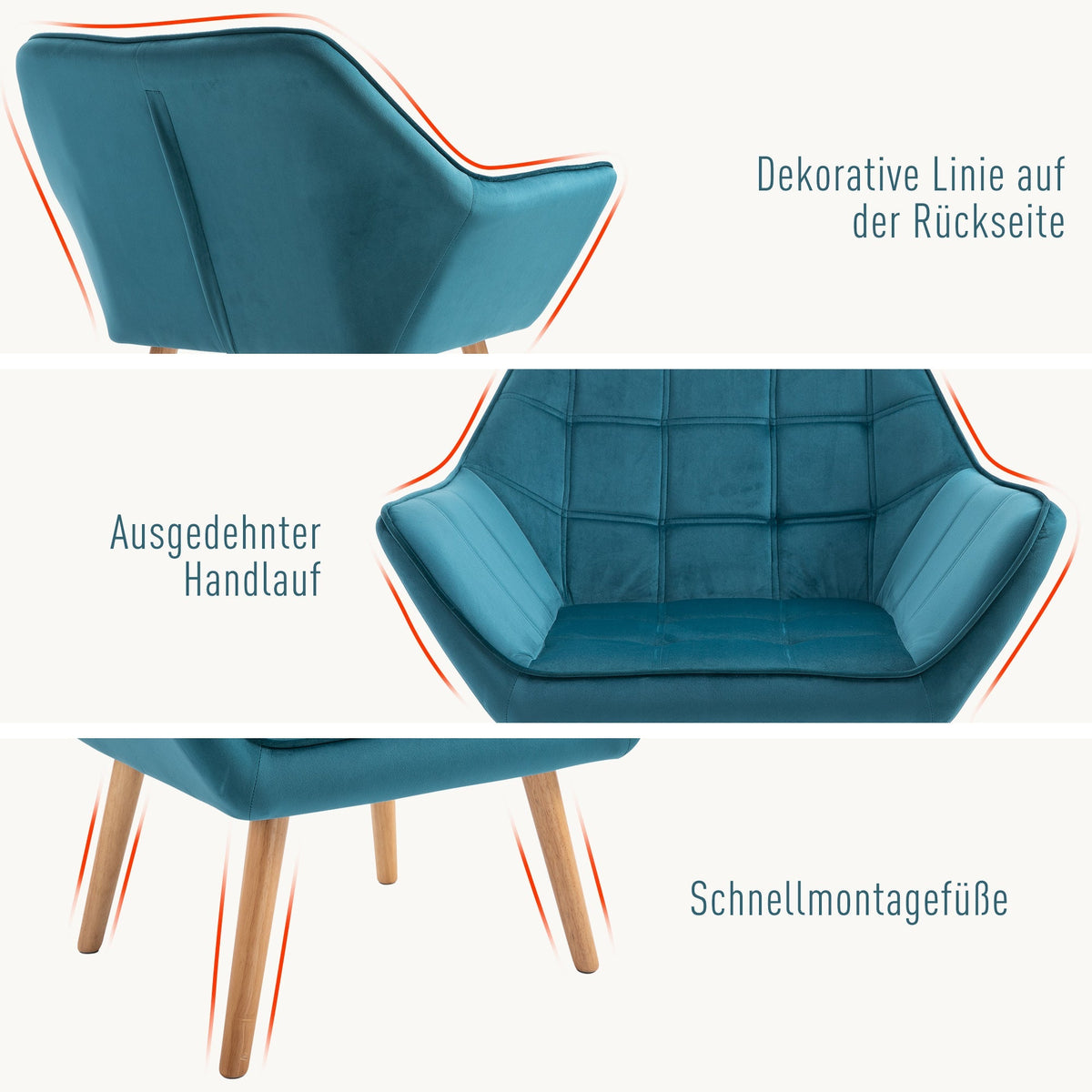 Armchair Wingback Recliner Raised Legs Scandinavian, Light Blue Velvet