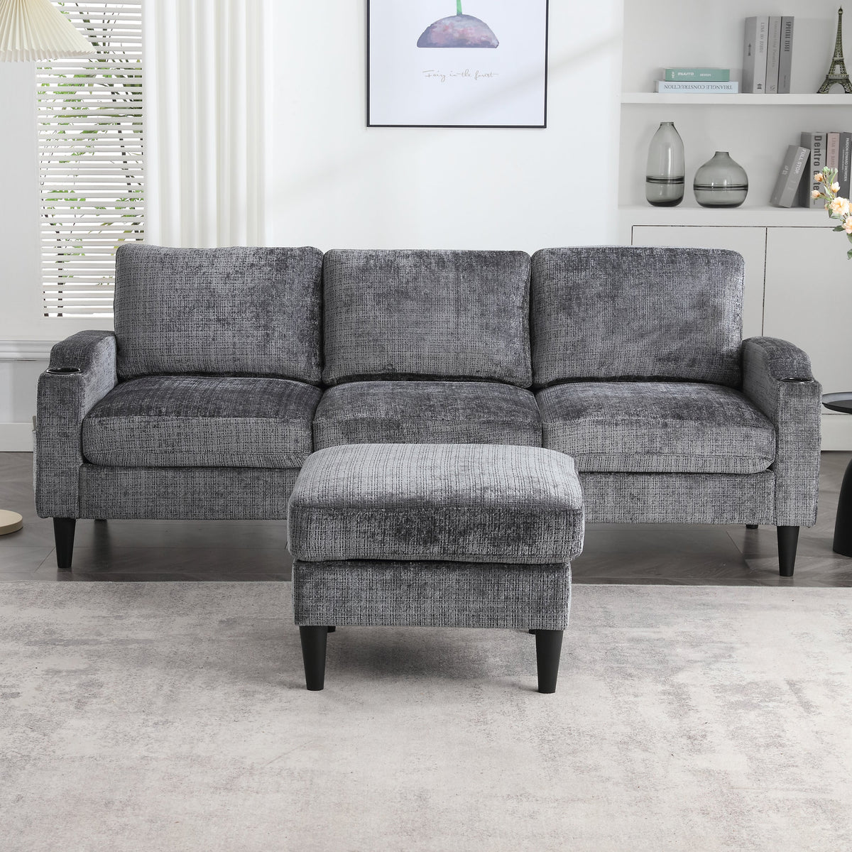 Sofa, 4-Seater with Footstool & Storage, Velvet