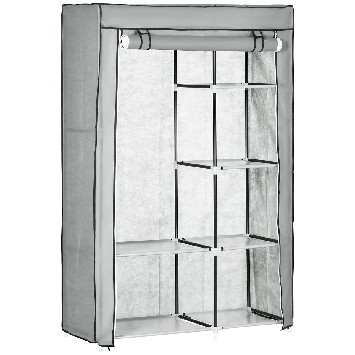 Wardrobe Fabric, 6 Compartments, Foldable, Grey