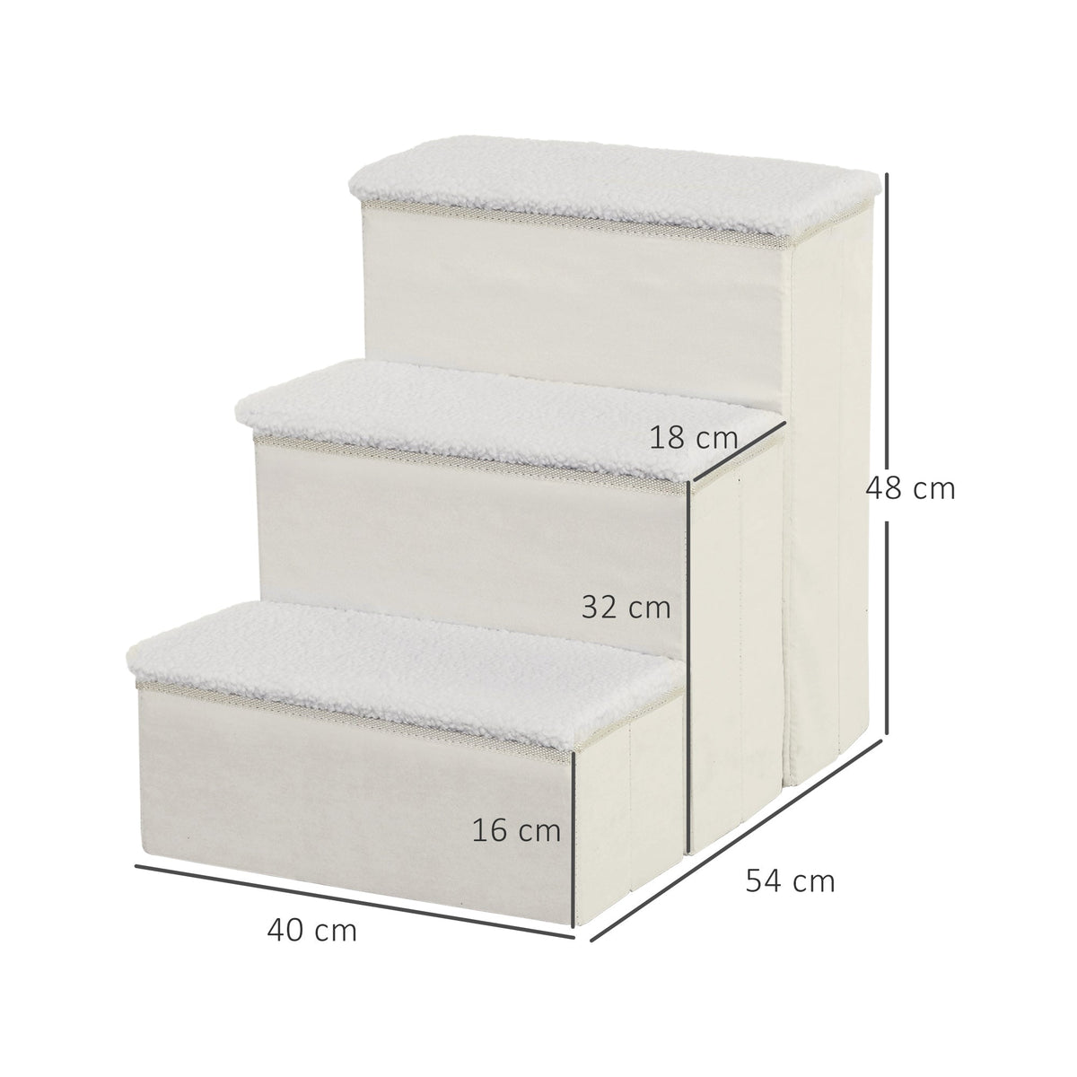 Pet Stairs, Foldable 3 Steps with Storage, MDF White