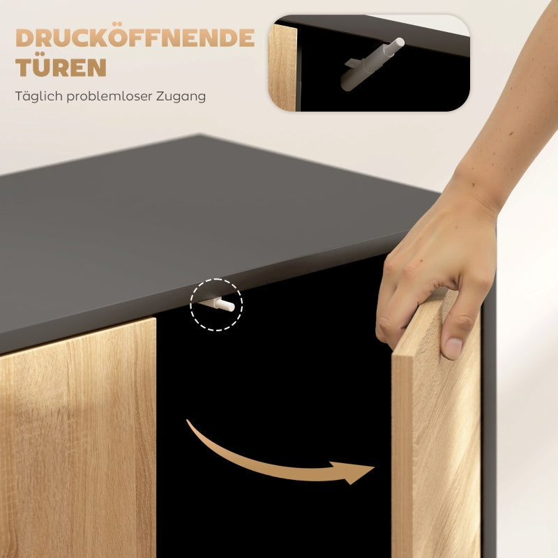 Sideboard Push-to-Open Doors Metal Legs - Black/Natural Wood