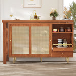 360° Rotating Bar Table Extendable Storage Rattan Door Brown