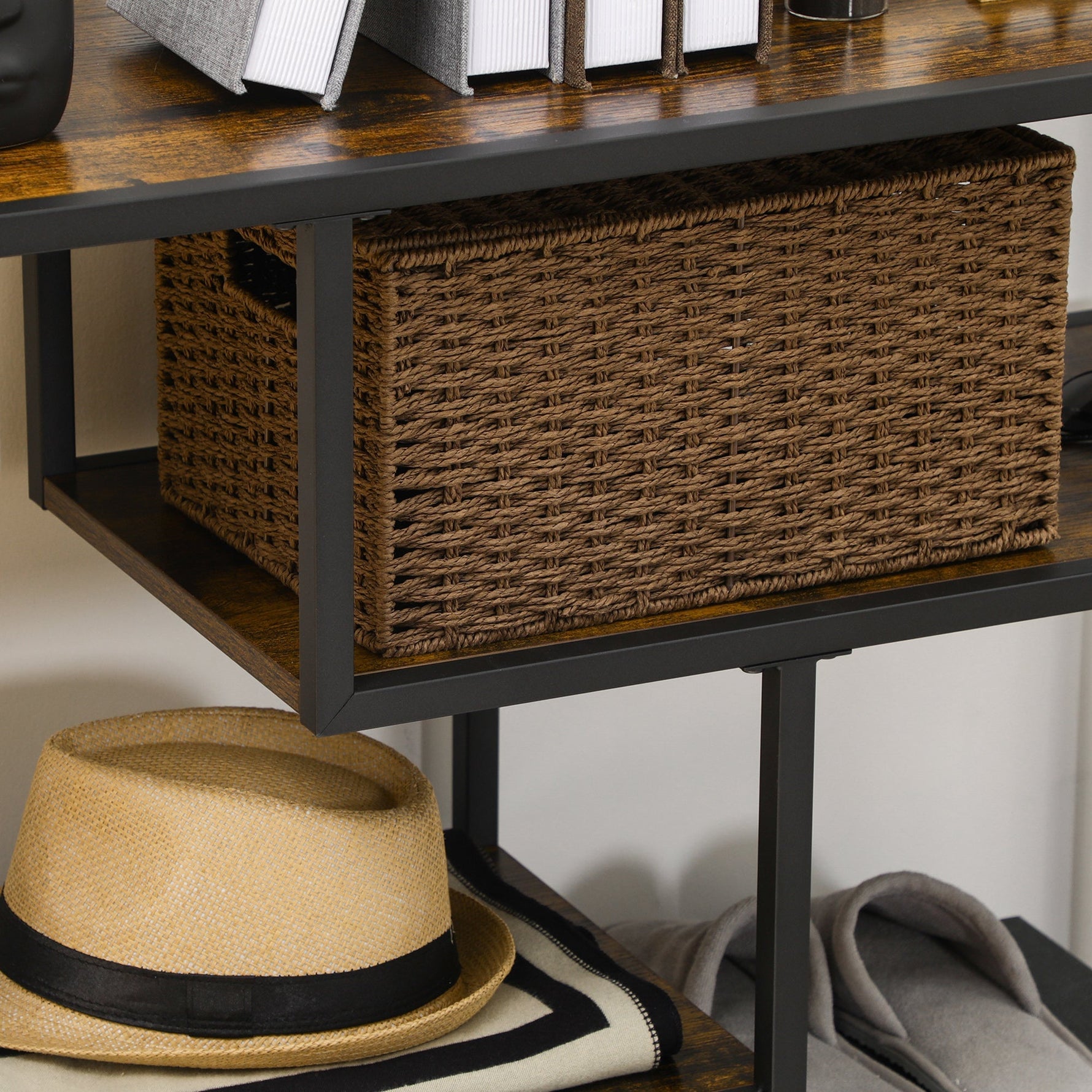 Side Table Narrow 4 Levels Anti-Tip Industrial Design Black Steel