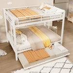 Bunk Bed with Pull-Out Bed and High Railings, 140x200cm Iron Frame, White