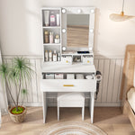 Small Vanity Desk Set with LED Mirror & Stool, White