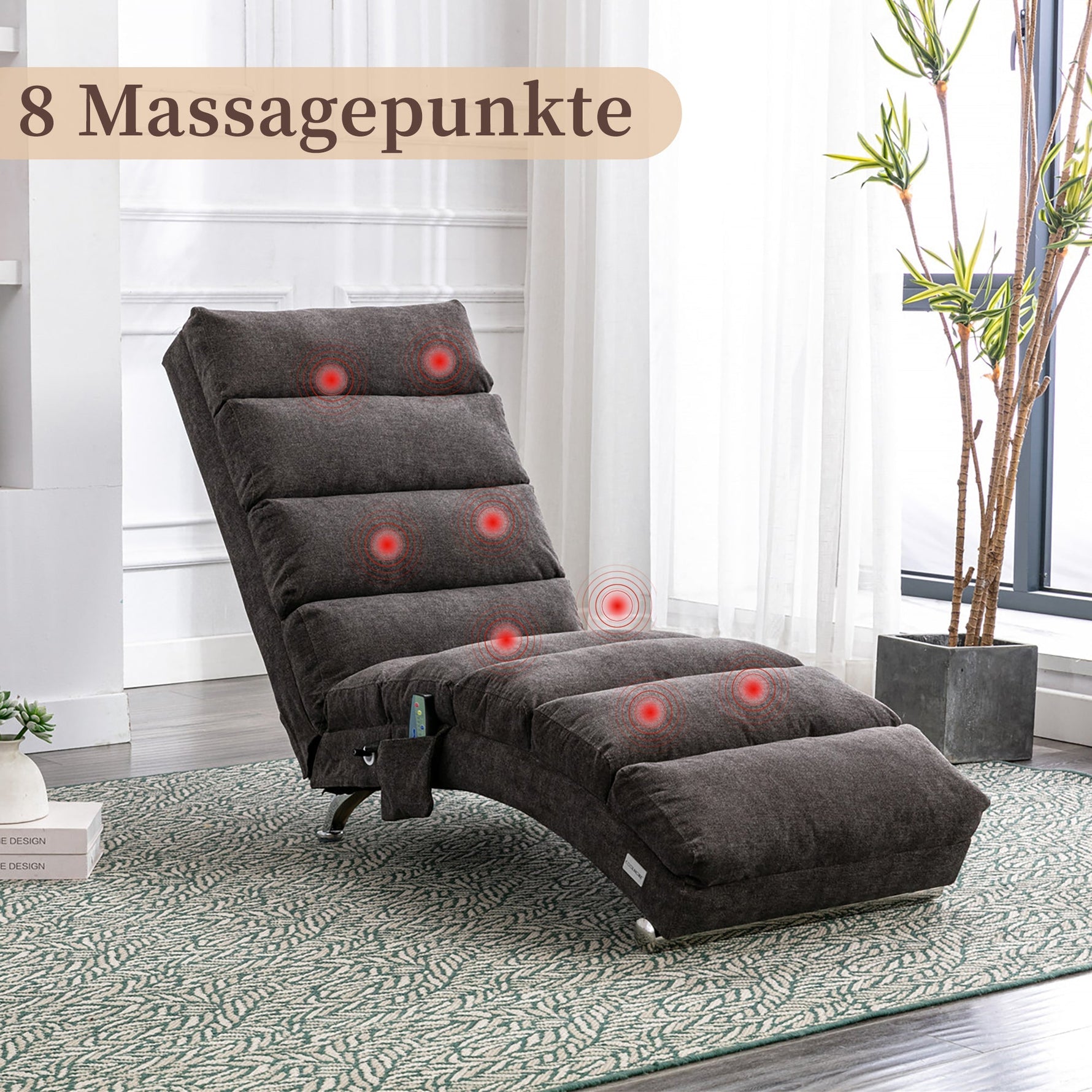 Relaxation Lounger with Vibration Function and Side Pockets, Bagcloth and Metal