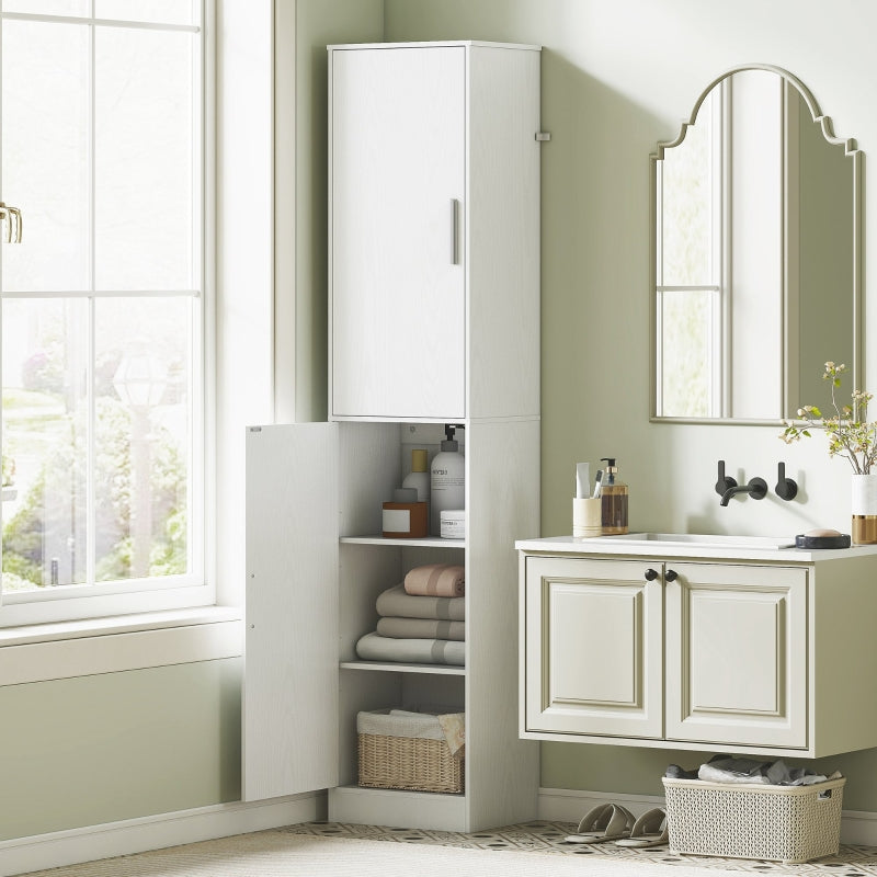 Bathroom Cabinet Narrow Tall 2 Doors Adjustable Shelves, White