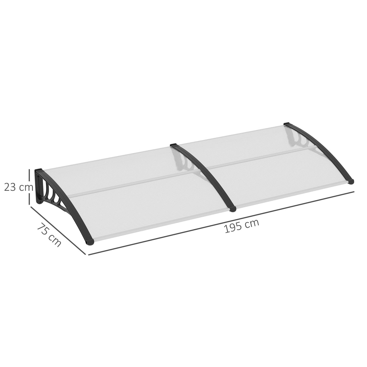 Front Door Canopy, 75x195x23 cm, 5mm Polycarbonate, Transparent Aluminum