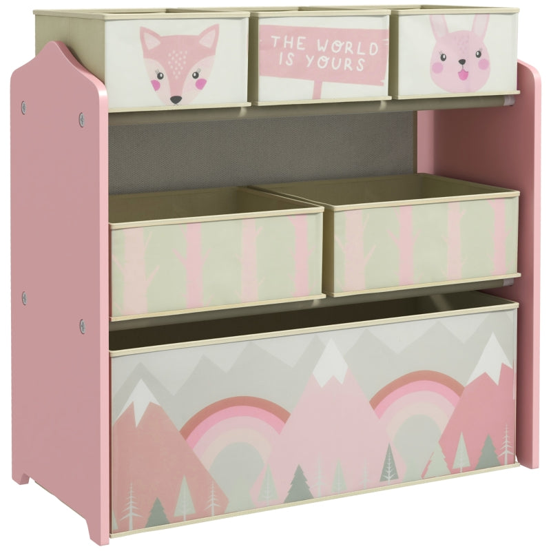 Children's Wardrobe 6 Fabric Boxes Cute Motif 63x30x66cm - Pink