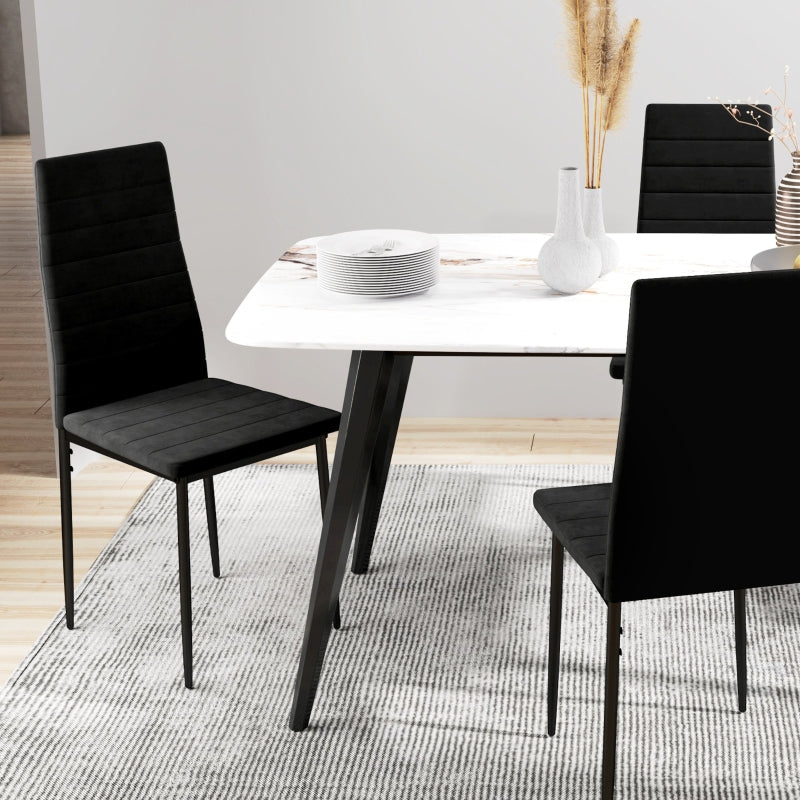 Set of 4 Dining Chairs Armless Fabric Upholstery Metal Legs - Black