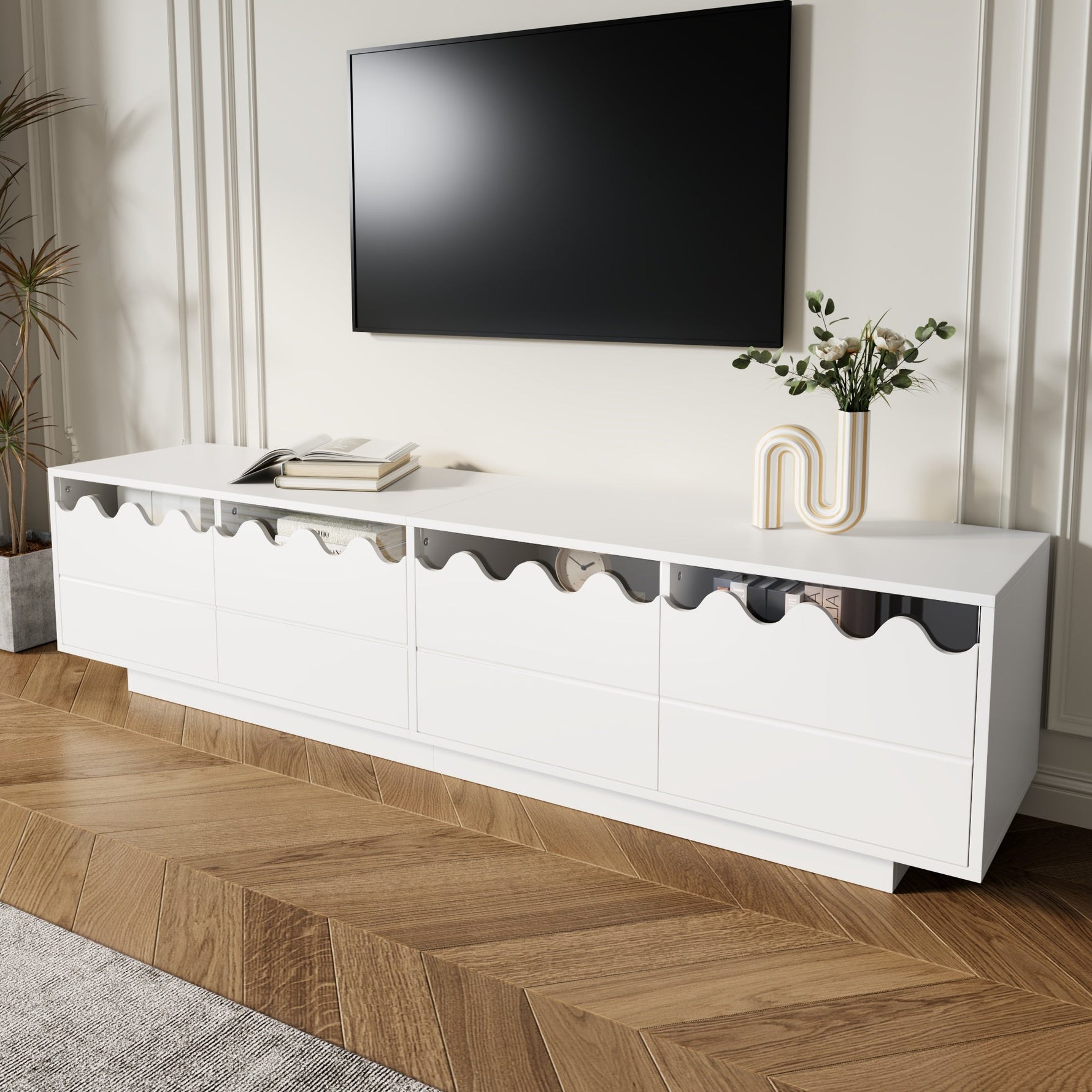 Modern TV Cabinet 4 Doors Wave Design 170x40x45cm